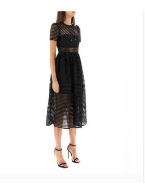 Self-Portrait Black Grid Midi Women's Cocktail Dress EUC 10